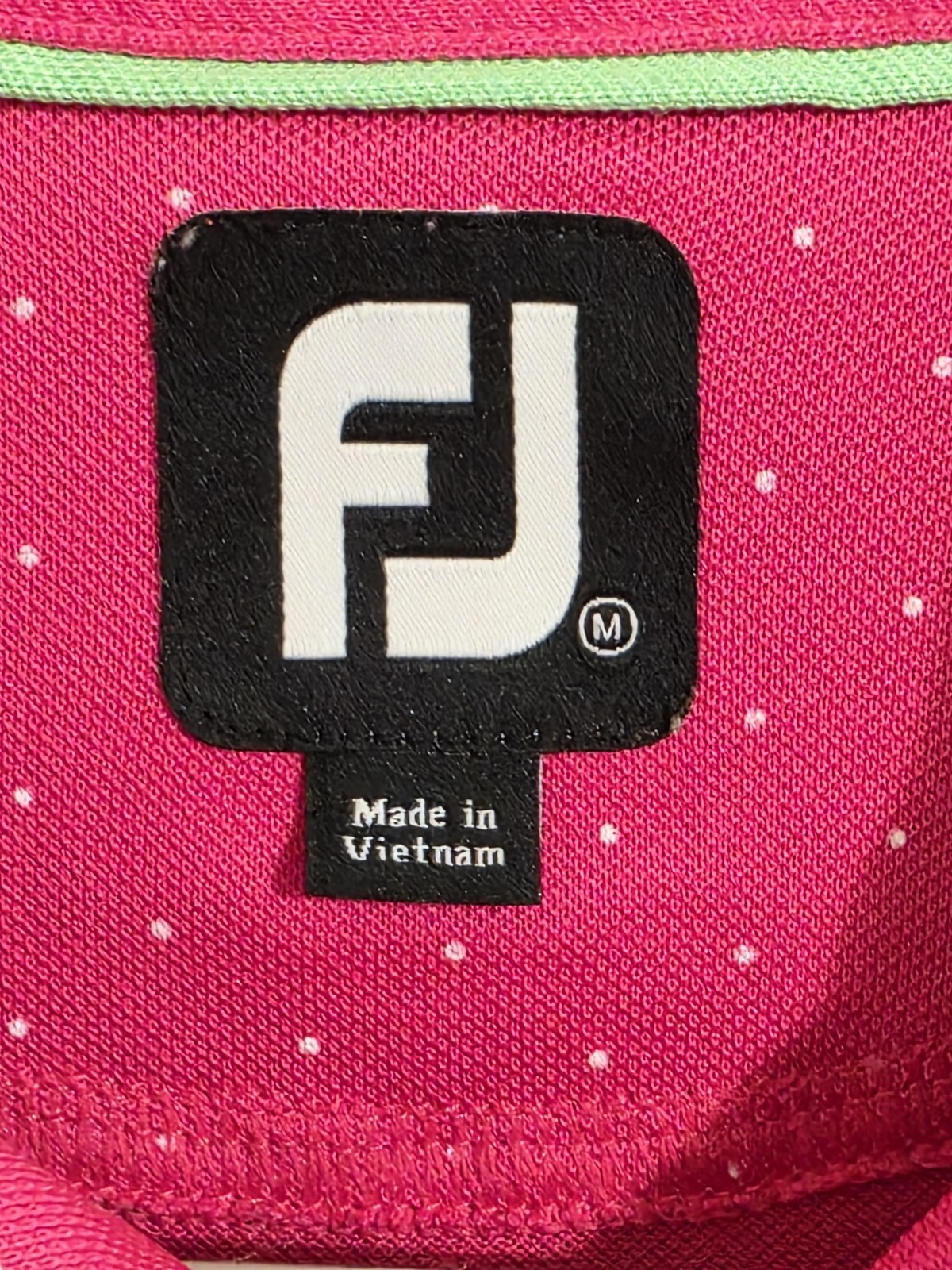 FootJoy Polo Shirt Mens Large Pink Polka Dot Golf Performance Stretch Knit