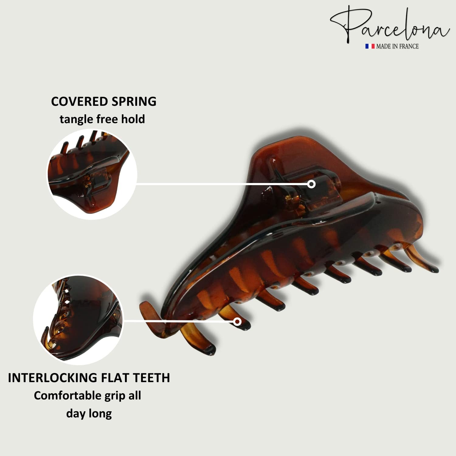Parcelona French Boss Thin 3 1/2″ Medium Celluloid Jaw Hair Claw for Women