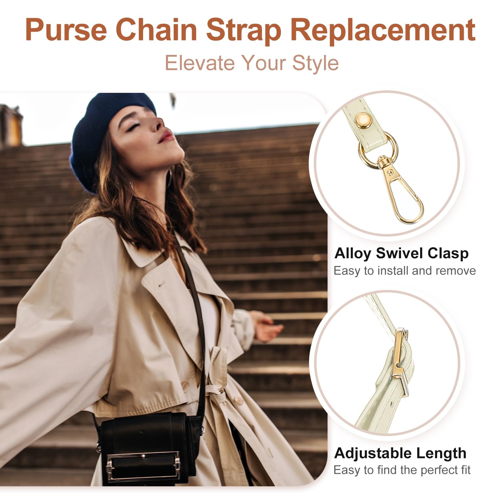 Leather Purse Strap Replacement, 47″ PU Adjustable Shoulder Crossbody Replace…