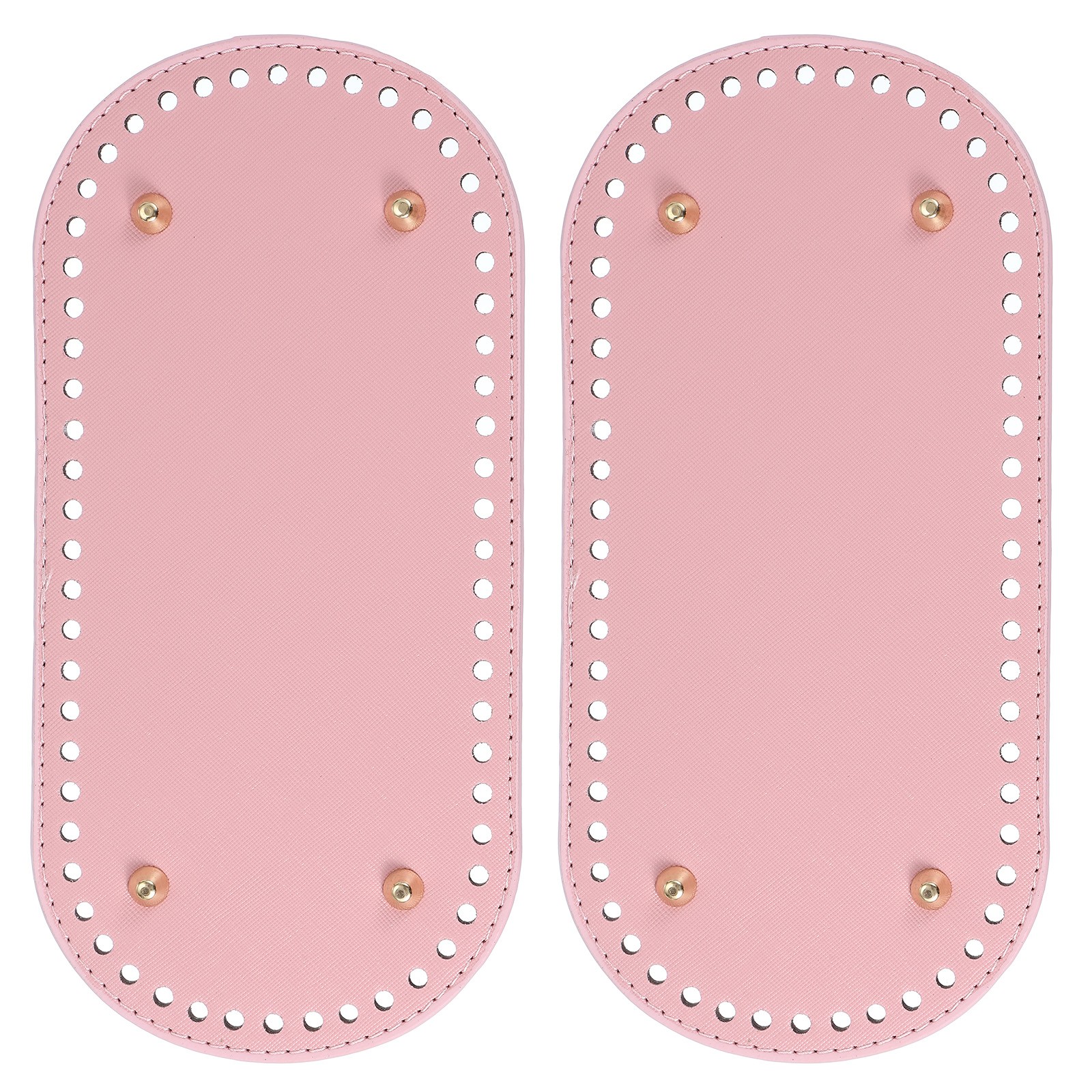 2Pcs Oval PU Leather Bag Bottom Shaper with Holes & Nails 9.8×4.7 Inch Pink