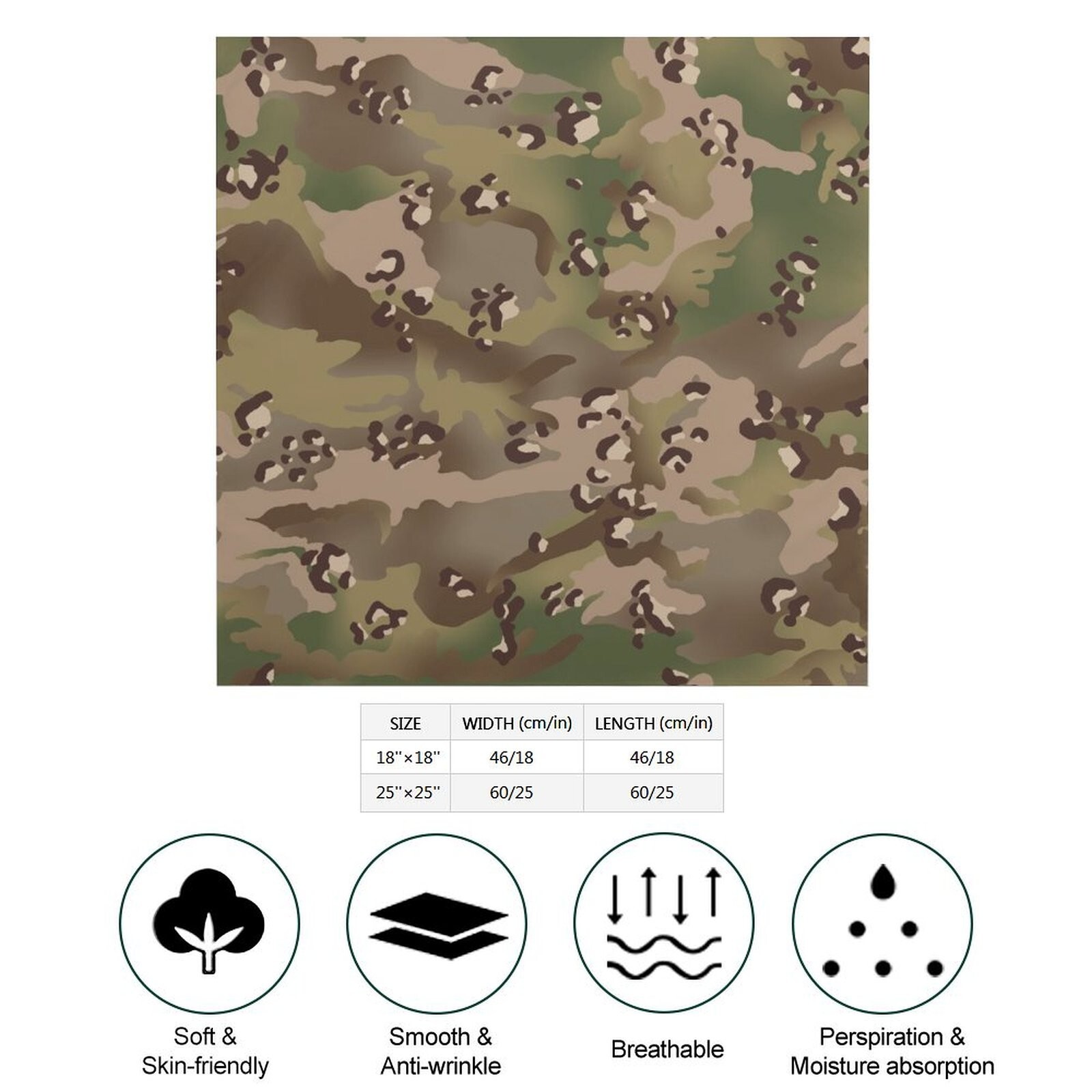 Chocolate Chip MTP Style Camouflage bandana Kerchief Scarf square Faux Silk