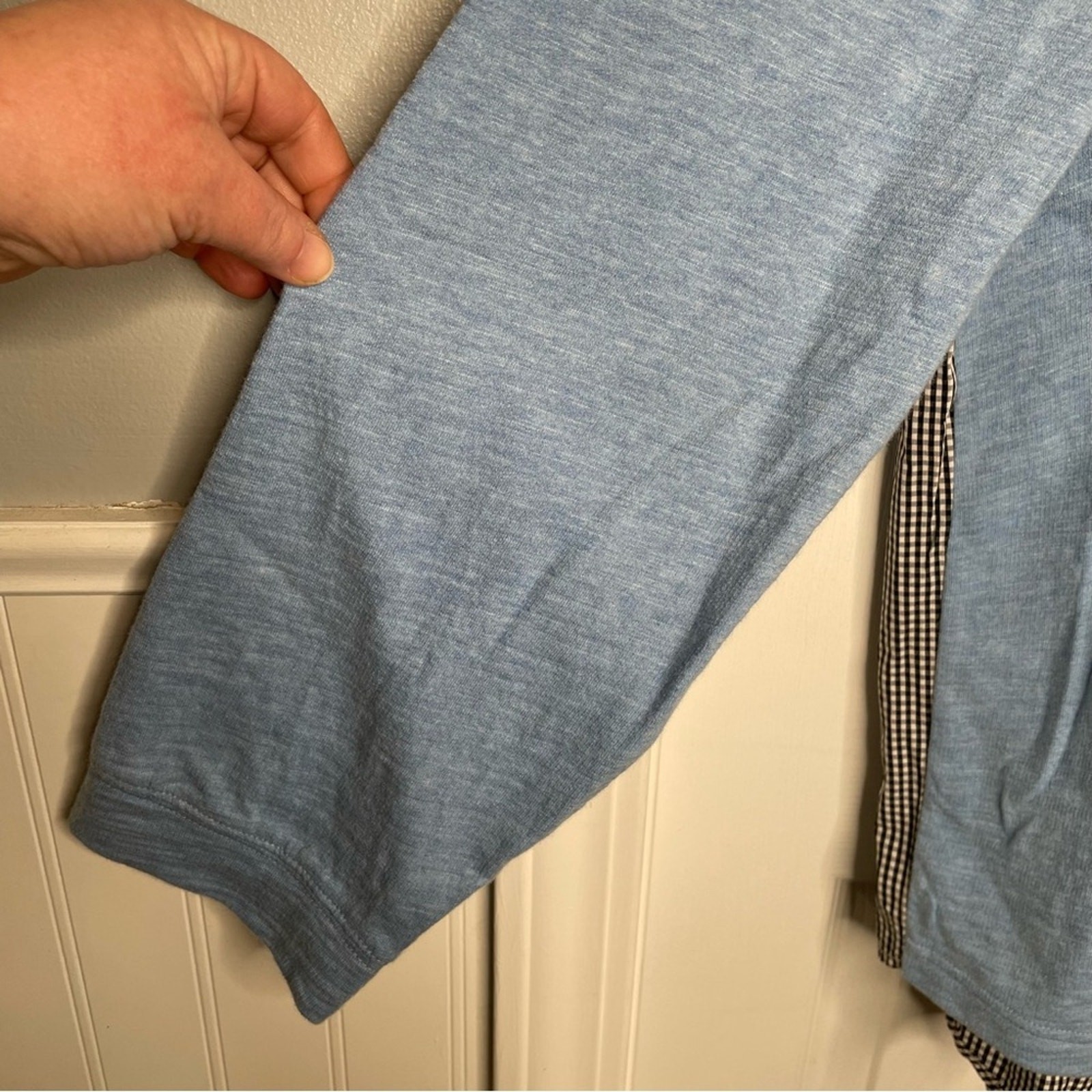 Talbots Woven Back Pullover Gingham Sweater 100% Cotton Crew Neck in Blue 2X