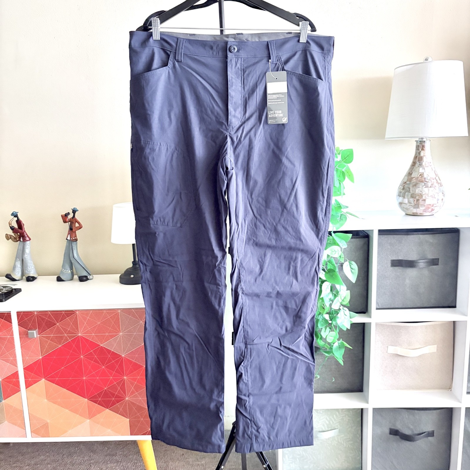 Eddie Bauer Men 40×34 Fleece Lined Tech Pants Blue Stretch Winter NWT 40×28.5