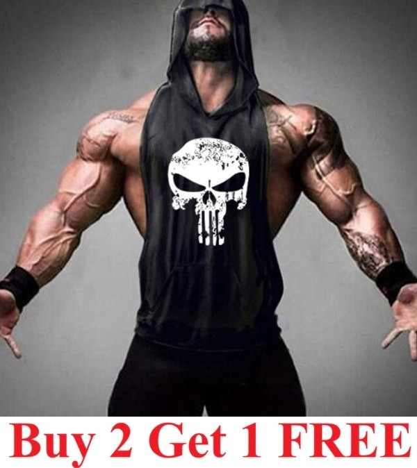 Gym singlets fitness- Men’s Tank Top for Workout – Stringer hoodie skull