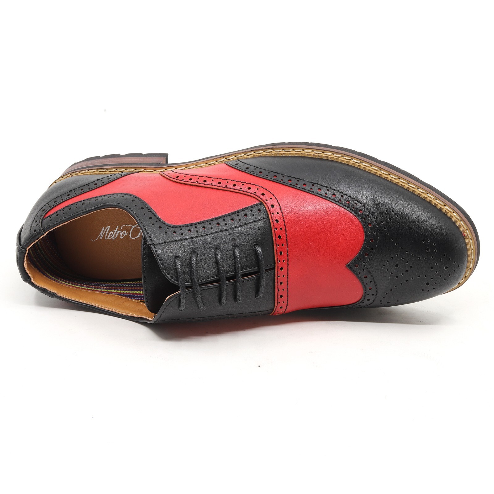 Black Red Men’s Two Tone Perforated Wing Tip Lace Up Oxford Dress Shoes