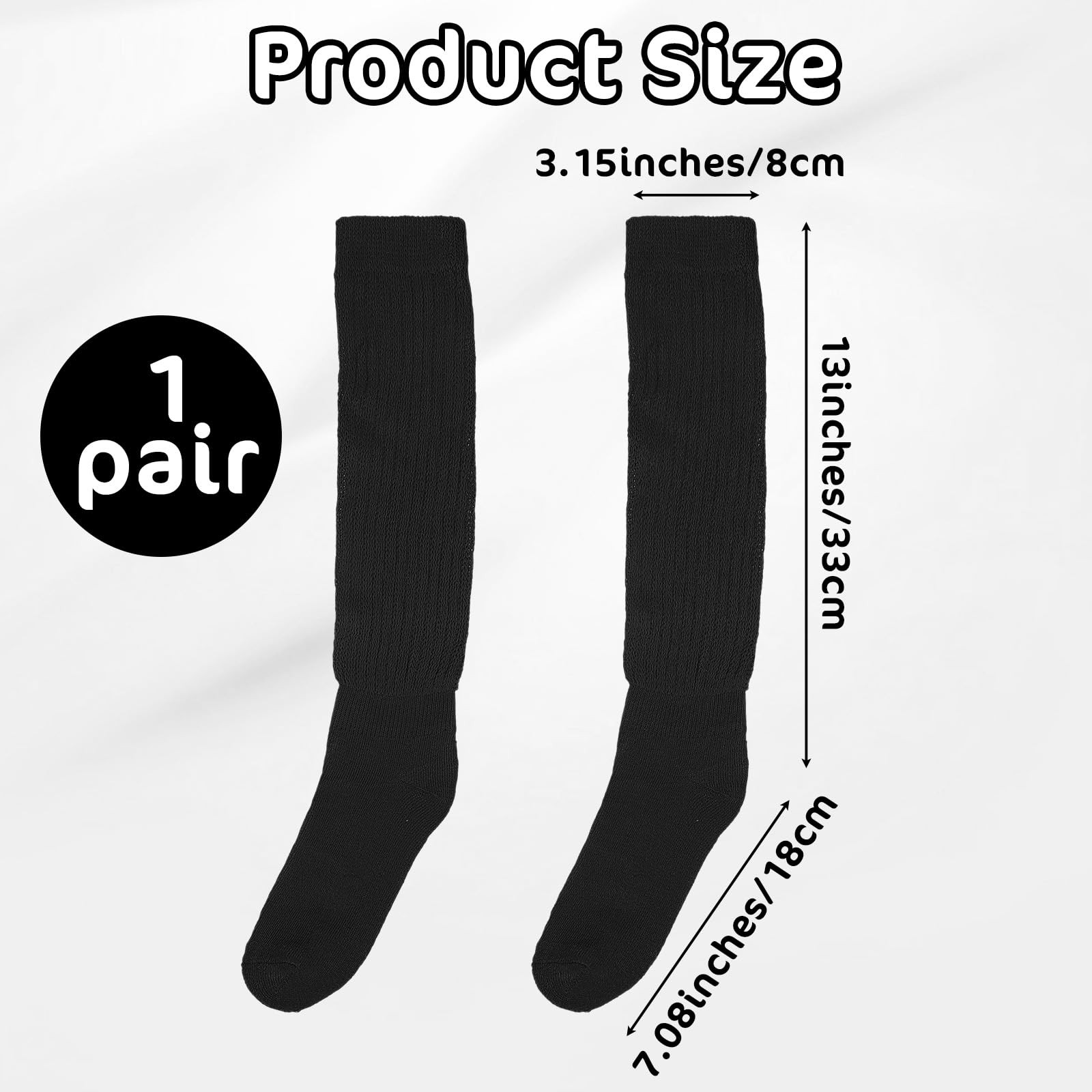 Xindojuz 1 Pair 7.1″/18cm Long Slouch Socks for Women Girls, One Size, Black