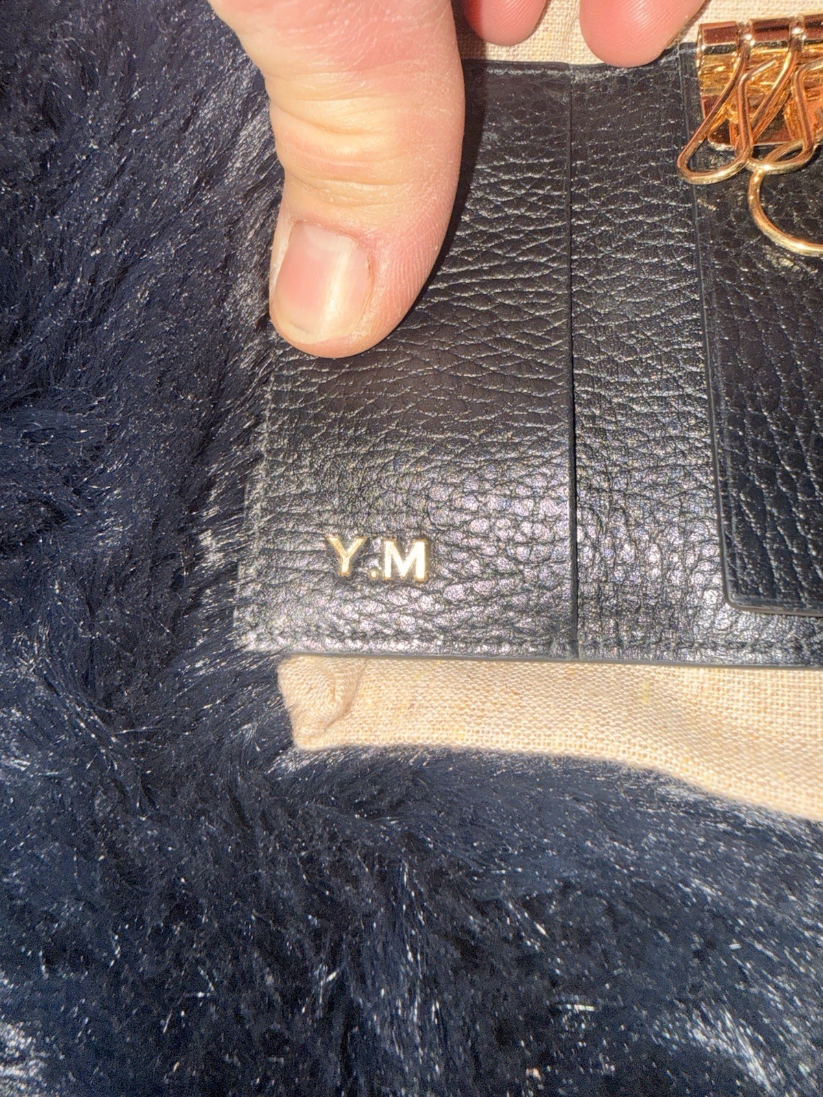 Gucci GG Marmont Key Holder Wallet Black Leather Canvas Gold HW Box