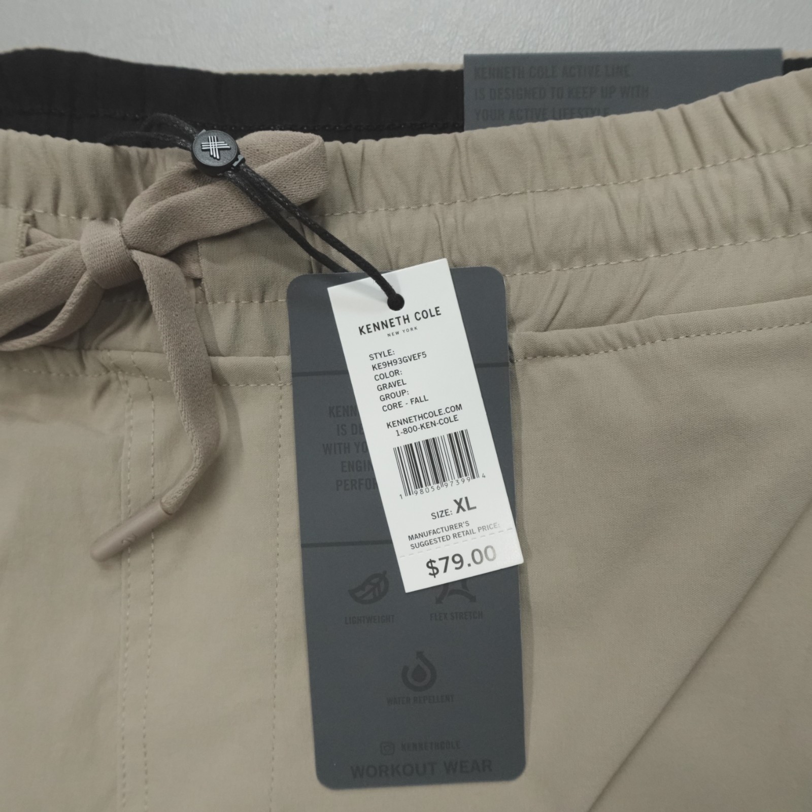 Kenneth Cole Active Men Cargo Joggers Lightweight Stretch Water Repellent Gravel