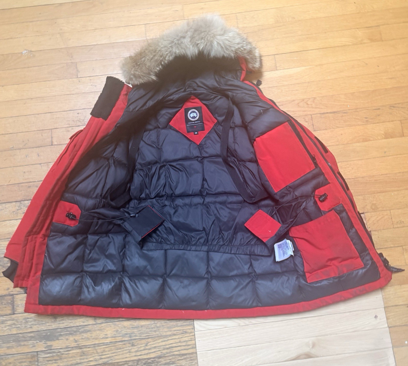 Canada Goose Expedition Red Down Parka Coat Hooded Fur Trim S/P