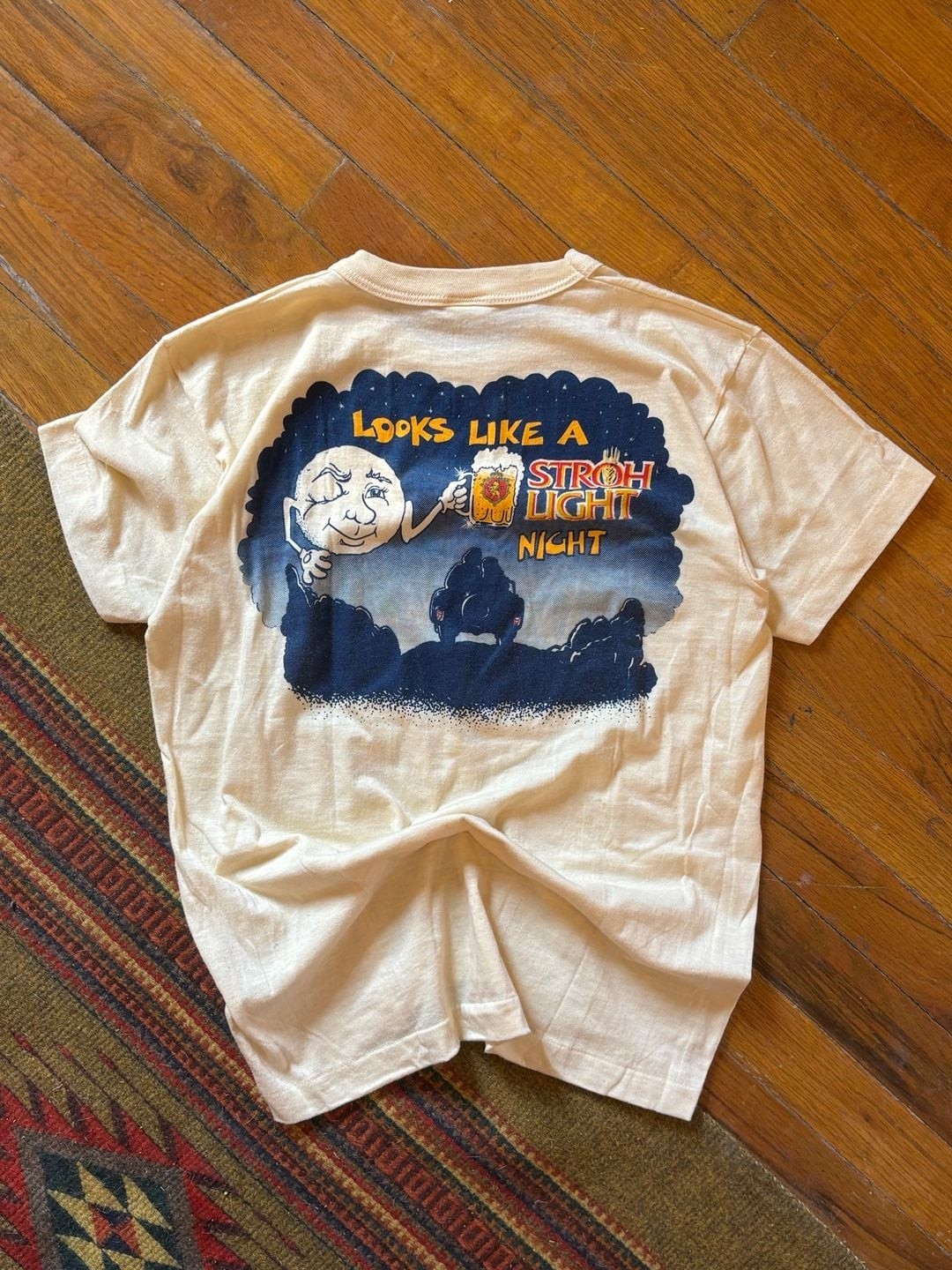 Vintage 80s Tee Jays Stroh Light Beer Graphic T-Shirt Size M