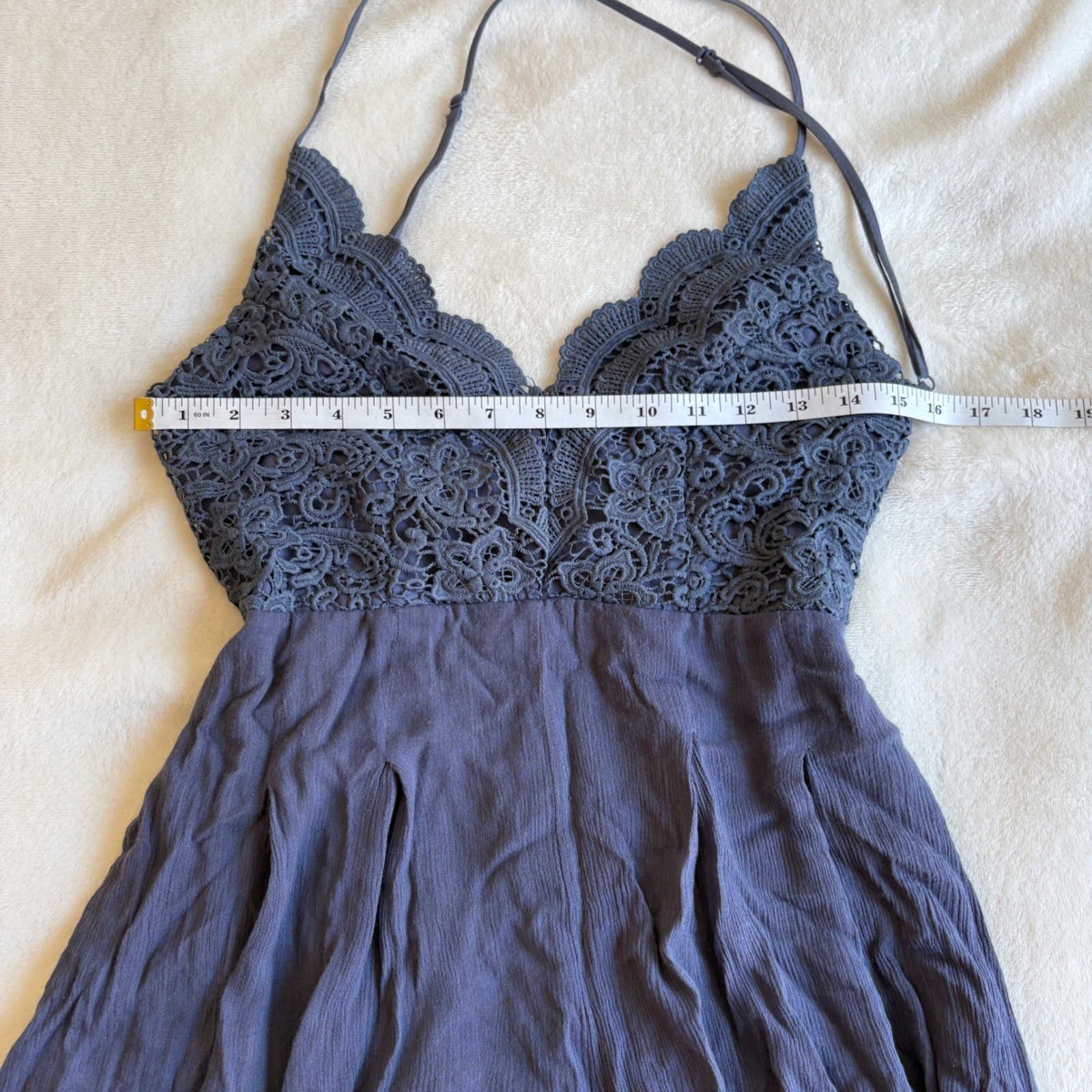 Boho Crochet Lace Backless Romper Navy Blue Festival Summer Sun Dress Size M