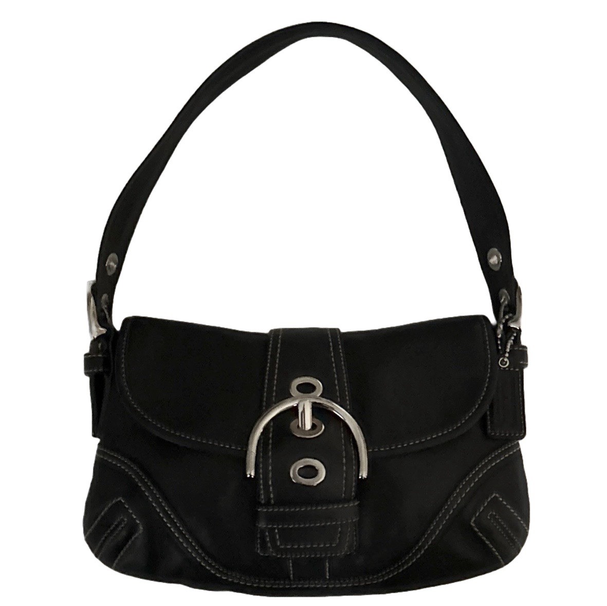 Coach Soho Buckle Flap Black Small Leather Shoulder Bag Purse Hobo Y2K # F10188