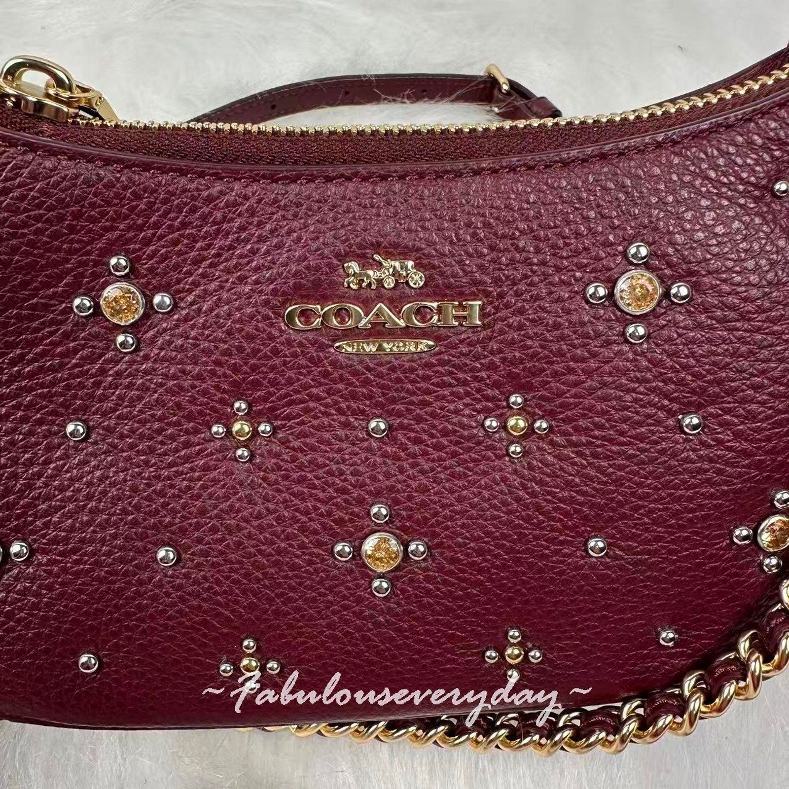Coach Teri Mini Crossbody Bag With Crystals In Leather/Gold/Dark Wine CCE43 NWT