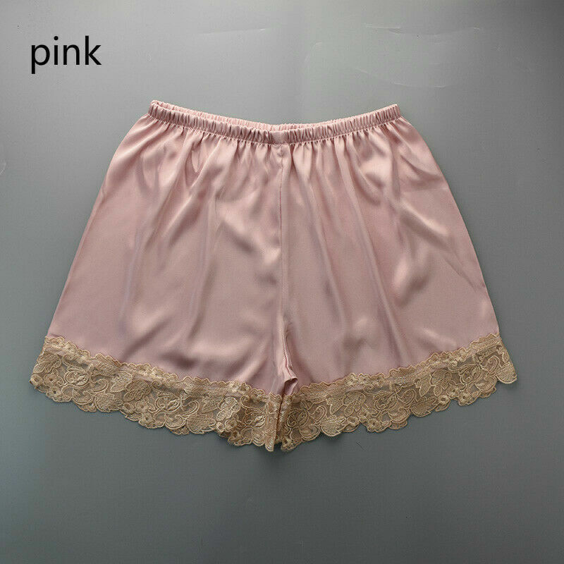Lady Satin Lace Underwear Underpants Loose Faux Silk Nightwear Sleepwears Casual