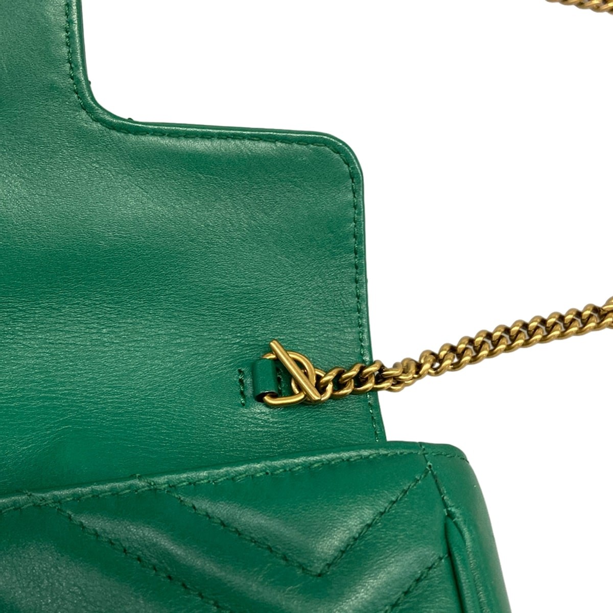 GUCCI GG Marmont Quilted Leather Super Mini Bag 476433 Green Leather
