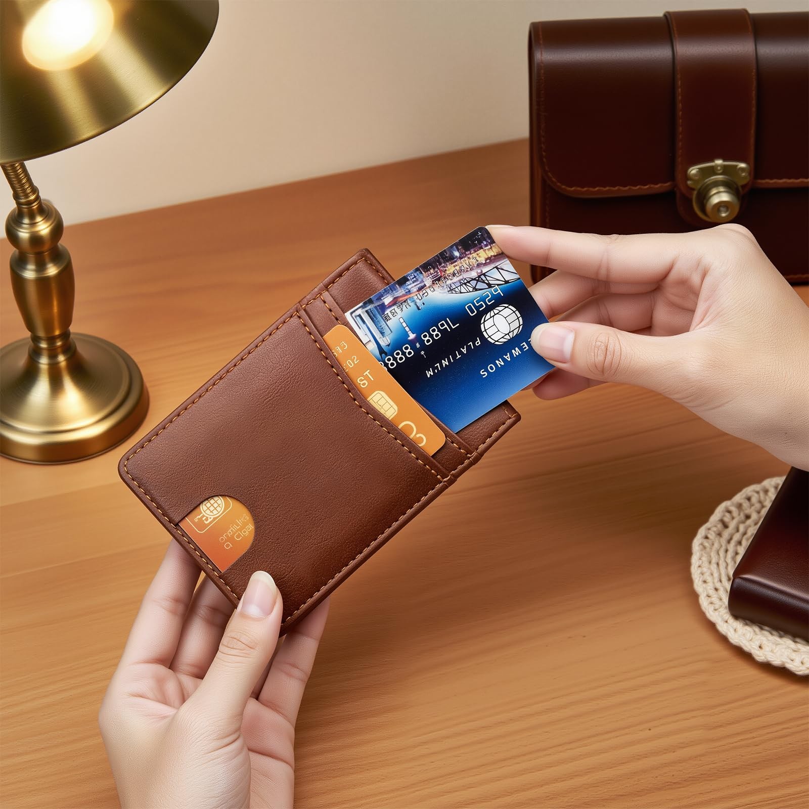 defway Minimalist Slim Wallet for Men – 4.3 x 3.15 x 0.86 inches, Brown