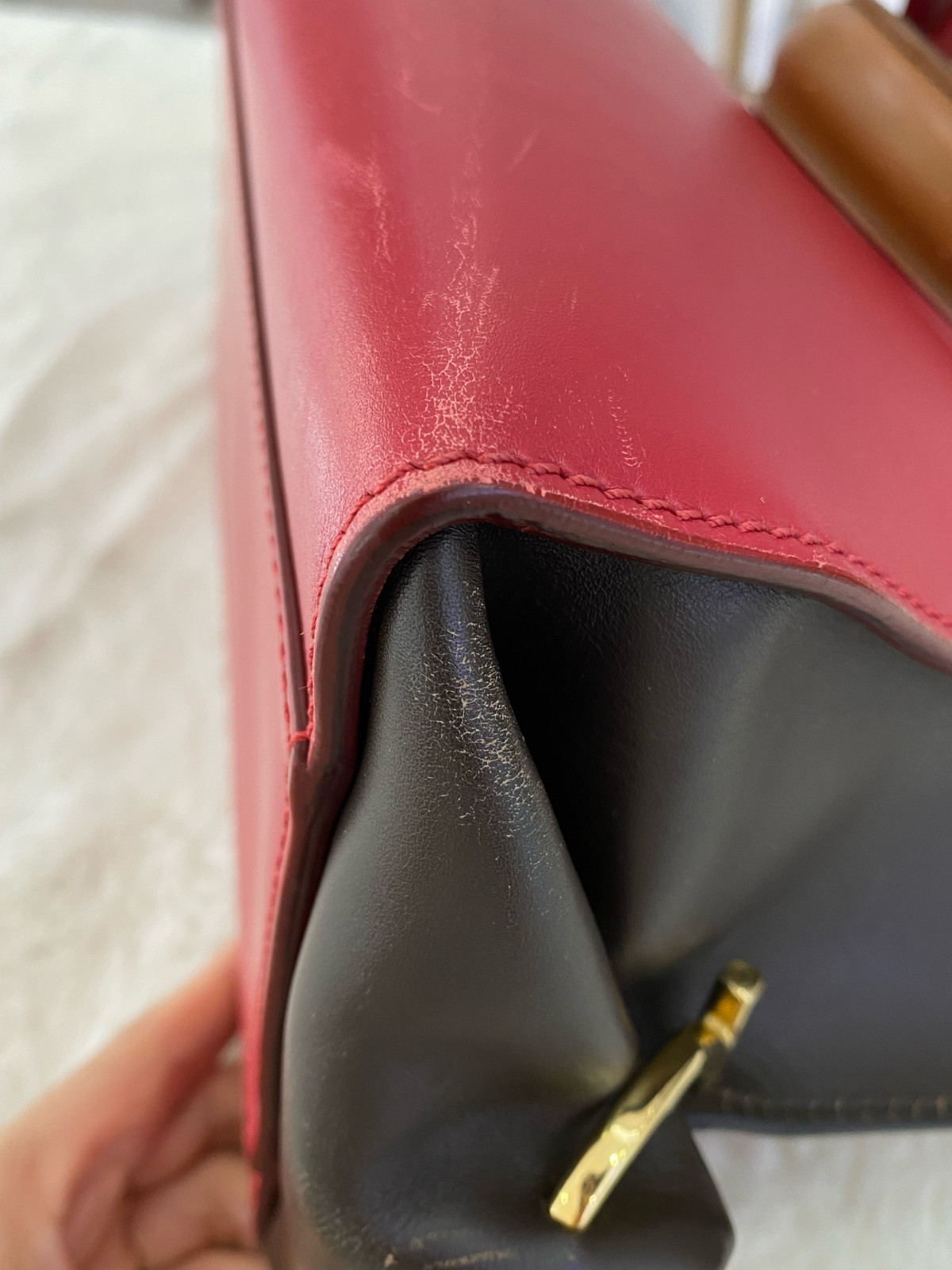 Authentic Salvatore Ferragamo Sofia Smooth Leather Top Handle Bag Brown, Red,