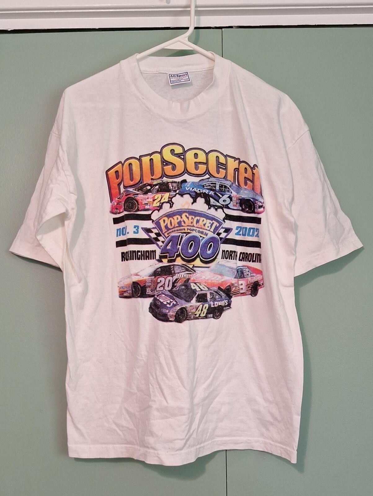 2002 Nascar Pop Secret 400 Race White Shirt Size Large