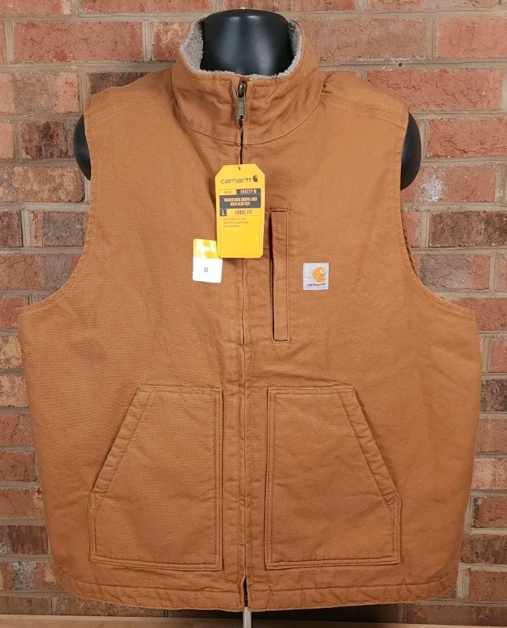 Carthartt Vest Model No 0V4277-M Size XL Duck Sherpa Lining Loose FIT Brown NEW