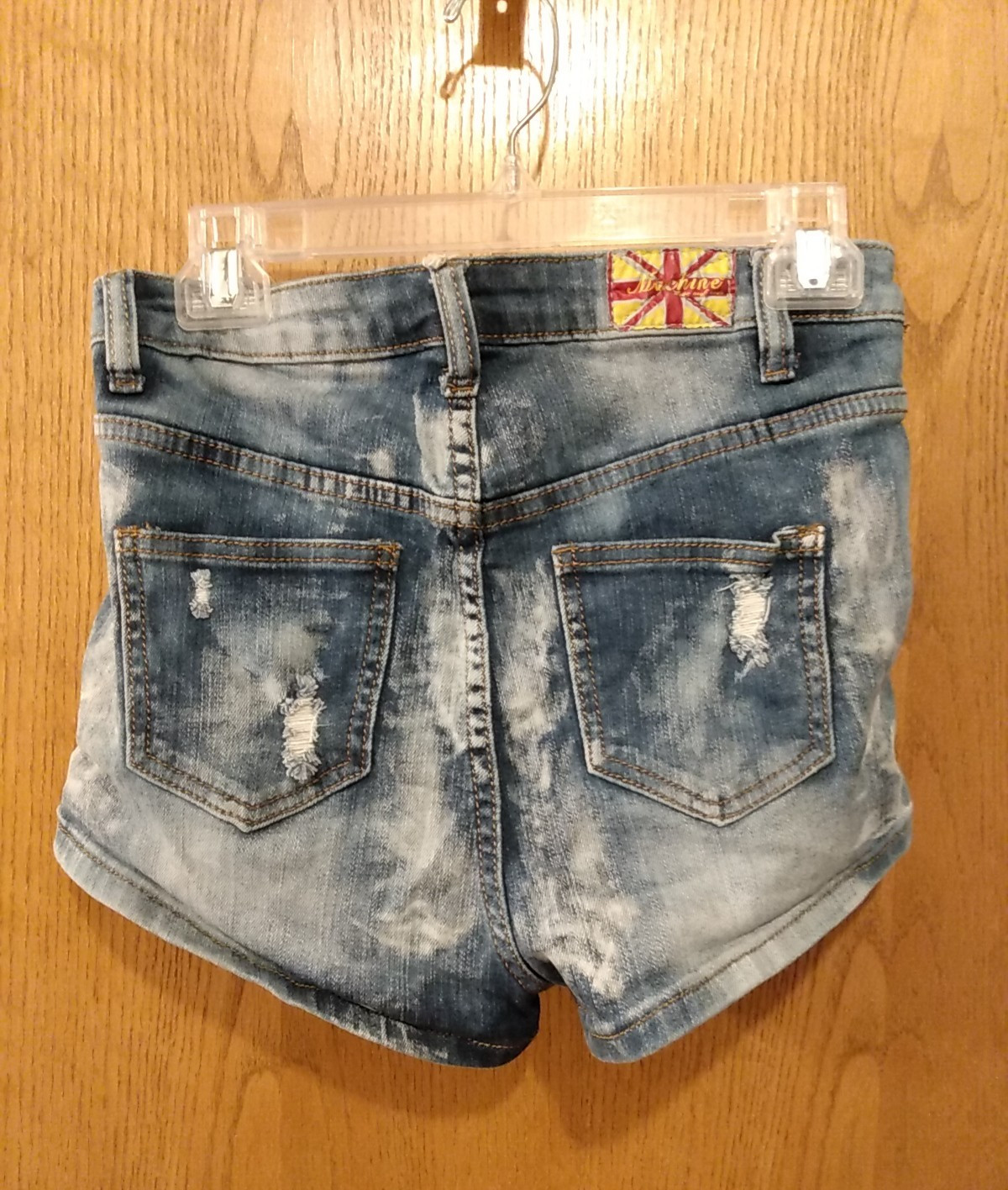 Machine Jeans Women’s Shorts waist measures 28 in. Distressed Flag, tag size 30″