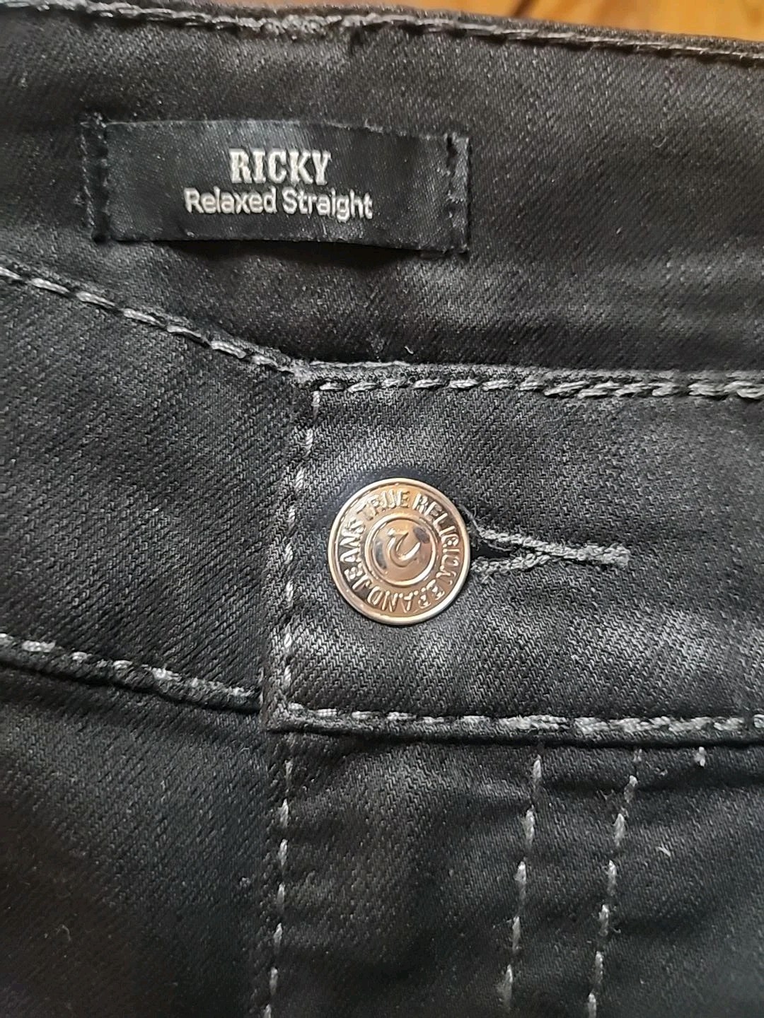 True Religion Ricky Jeans Mens 38×34 Black Relaxed Straight Flap Pocket
