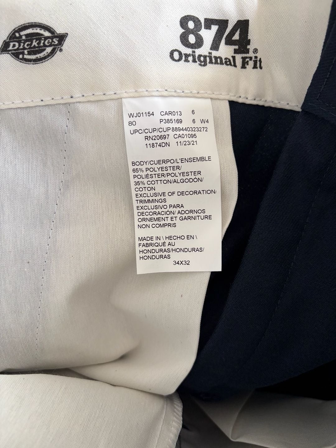 Dickies 874 Original Fit Work Pants in Navy, Size 34×32