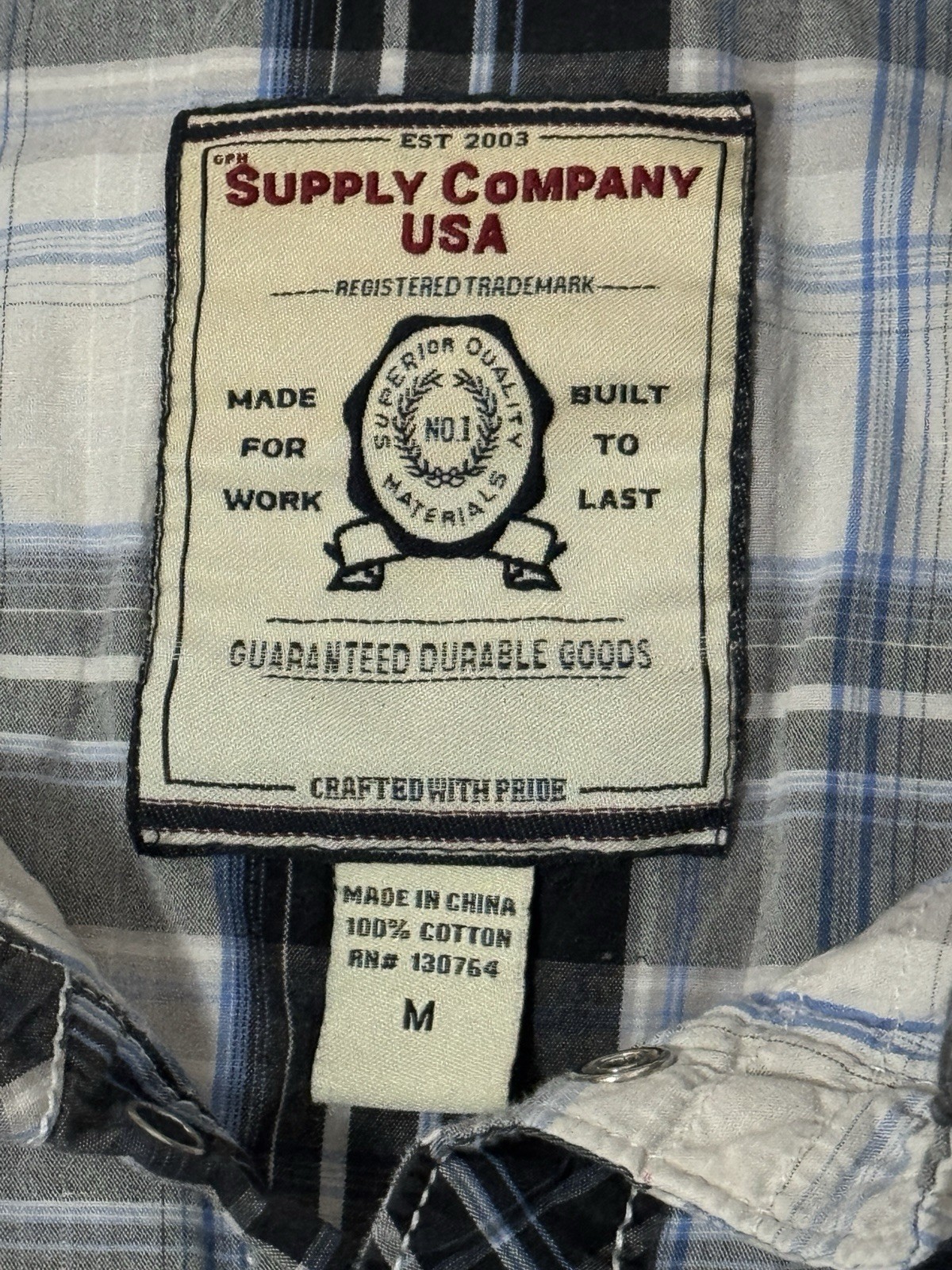 Supply Company USA Mens Gray Plaid Western Pearl Snap Collar Shirt M Cowboy