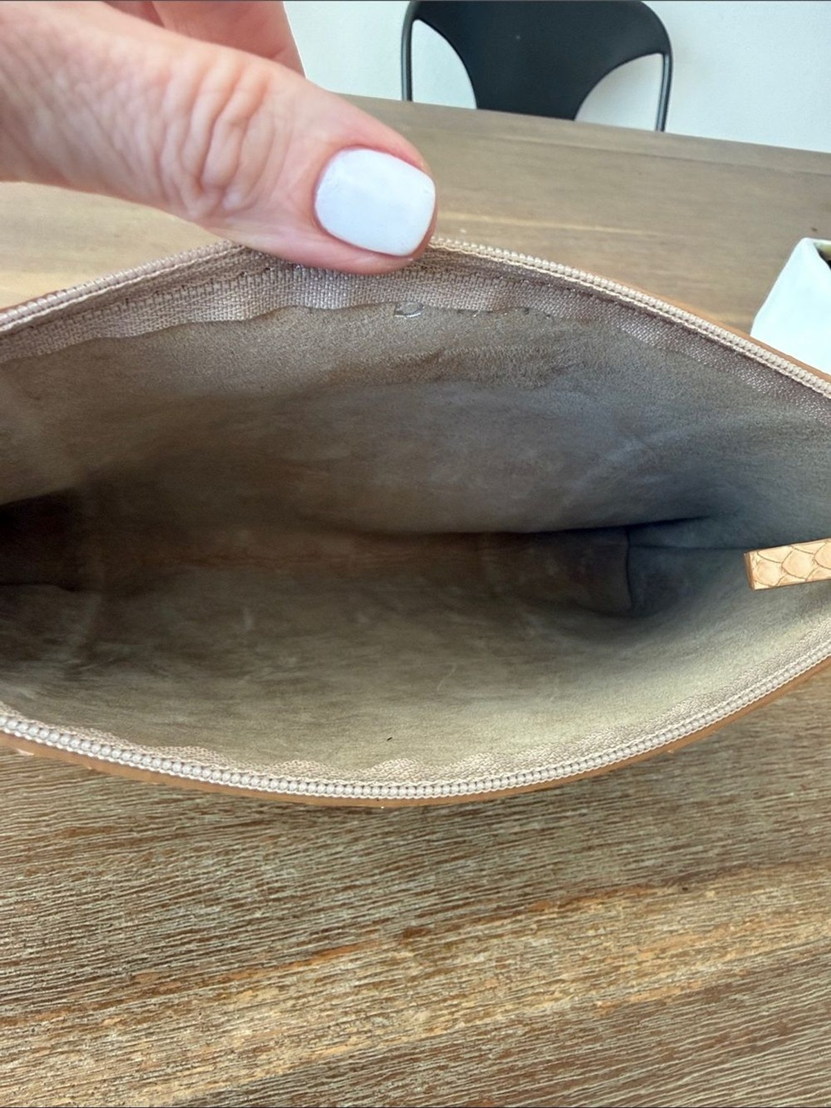 B. May Bags Genuine Python Leather Large Zippered Travel Clutch Essentials Pouch