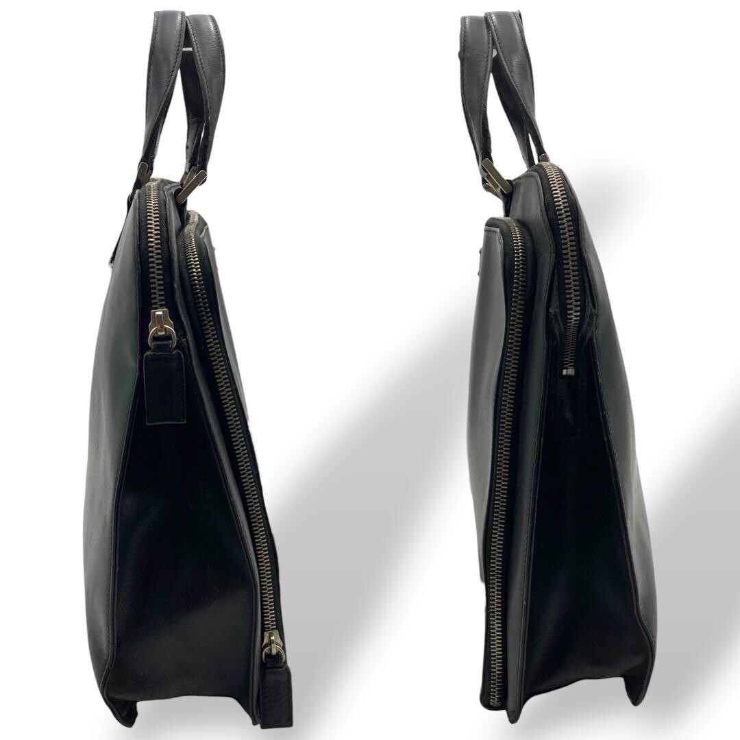 Prada Saffiano Leather Black Briefcase Business Bag Triangle Logo Auth