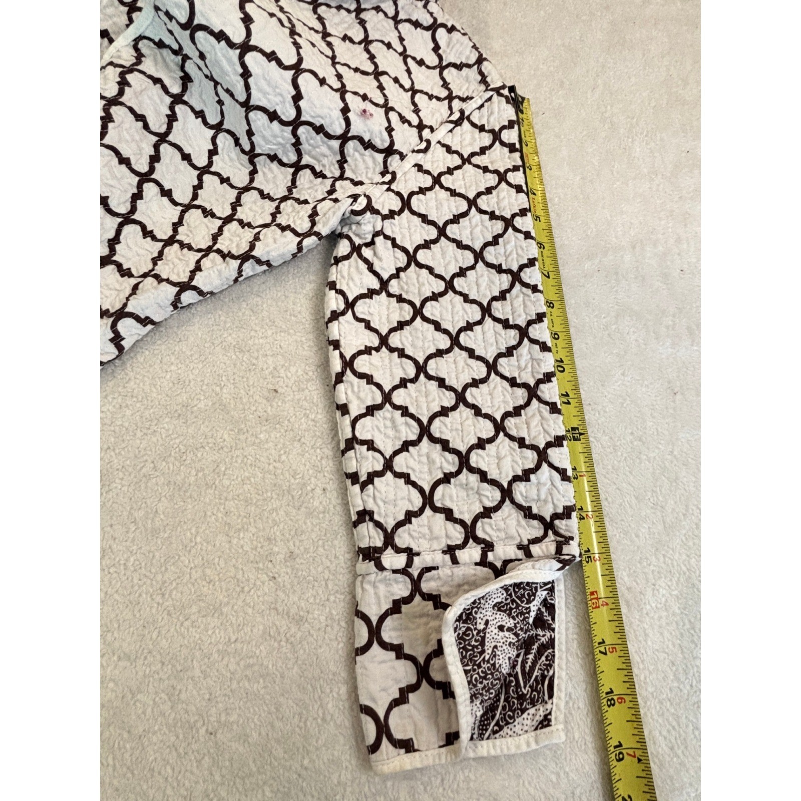 Reversible Quilted Jacket Trellis Geometric Floral Mock Neck Brown White XL