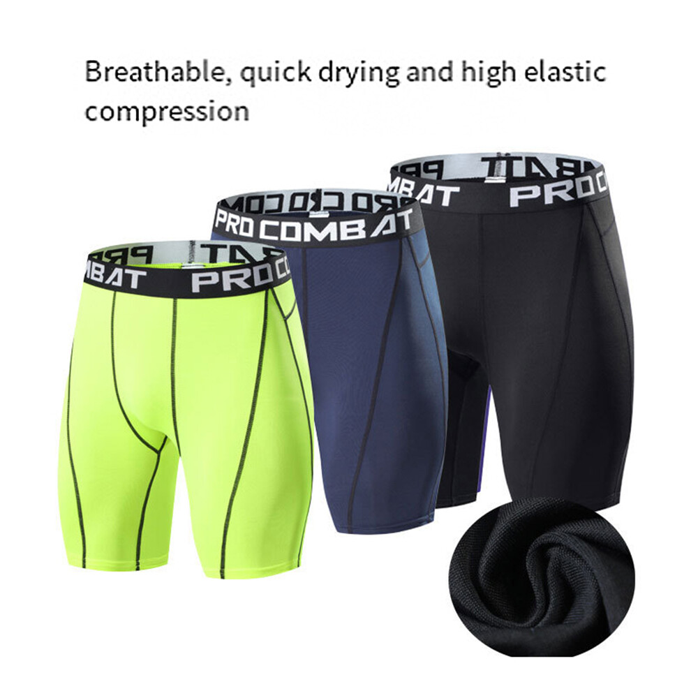 3 Pcs Mens Shorts Sport Shorts Athletic Workout Gym Base Layer Underwear S-3XL