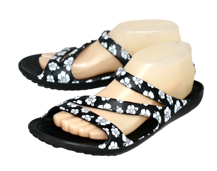 CROCS Kadee II Retro Resort Slide Sandal Women Size 10 Black White Floral Print