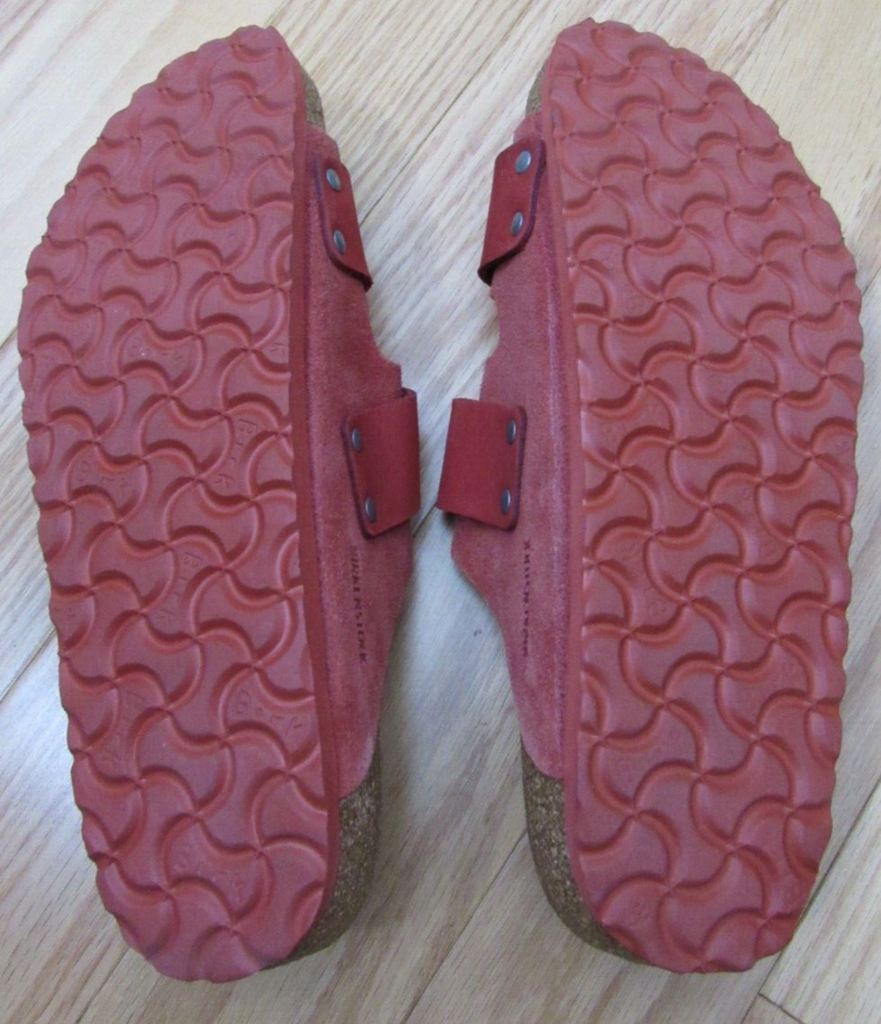 Birkenstock $160 Uji Nubuck-Suede Leather Slides in Sienna Red 39 N