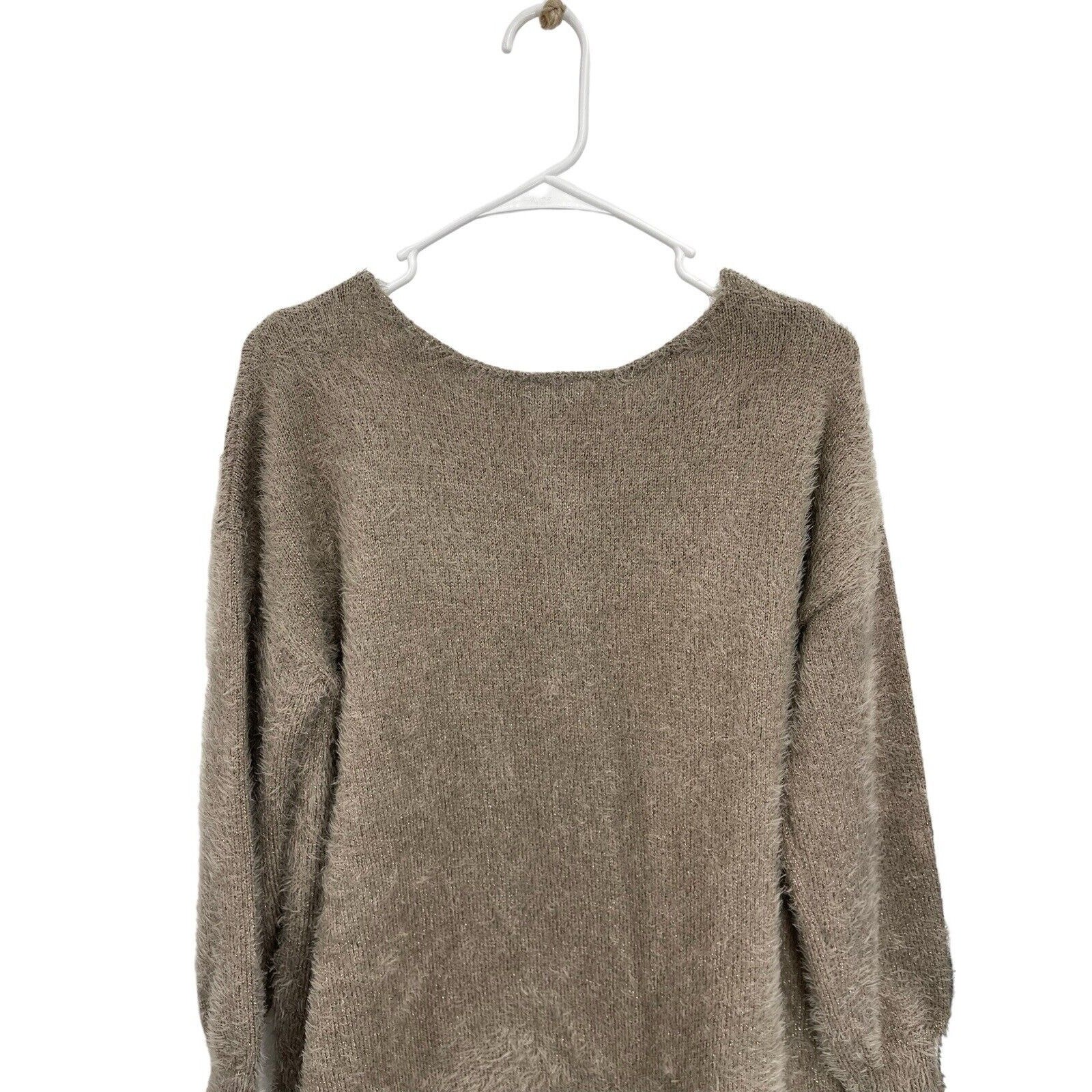 NWT Soft Surroundings Subtle Shimmer Sweater Eyelash Fuzzy Greystone Medium