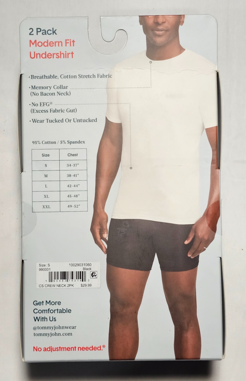 Tommy John Cotton Stretch Modern Fit Undershirt – Small – Black – 2-Pack