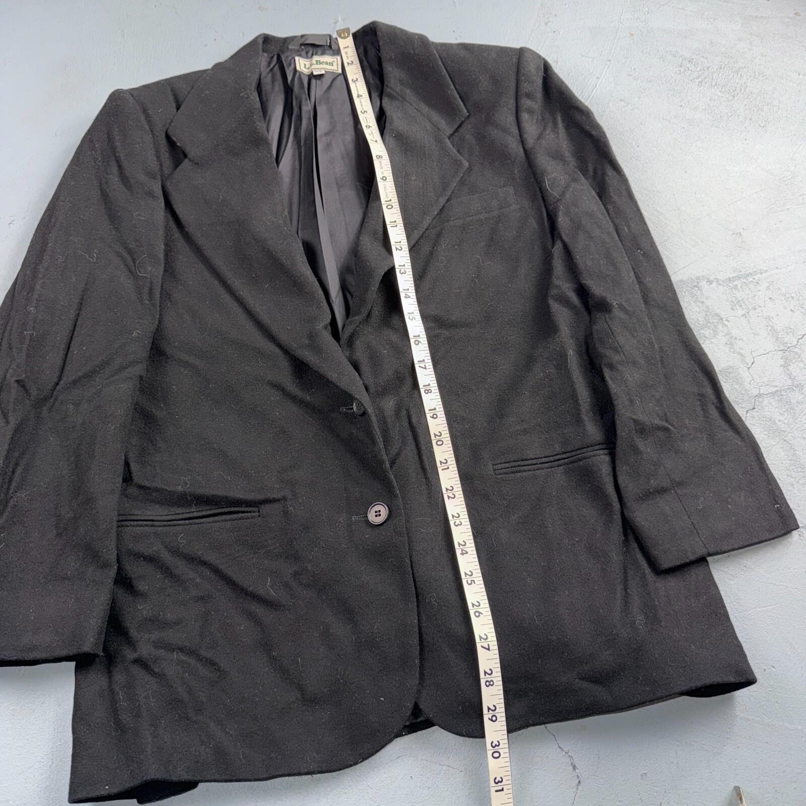 VTG LL Bean Blazer Womens 12P Black Wool Cashmere Blend 2 Button Jacket