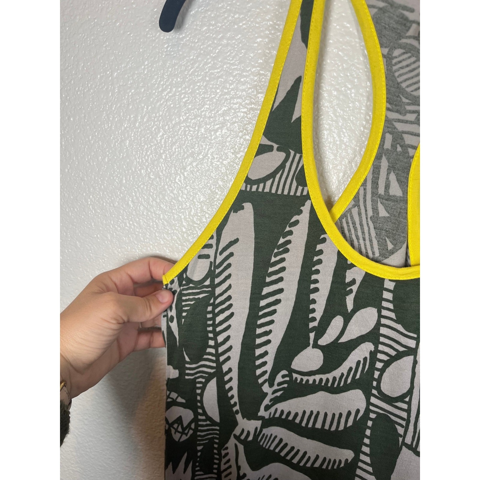 French Connection Denim Abstract Print Racerback Tank Top Green Yellow Medium