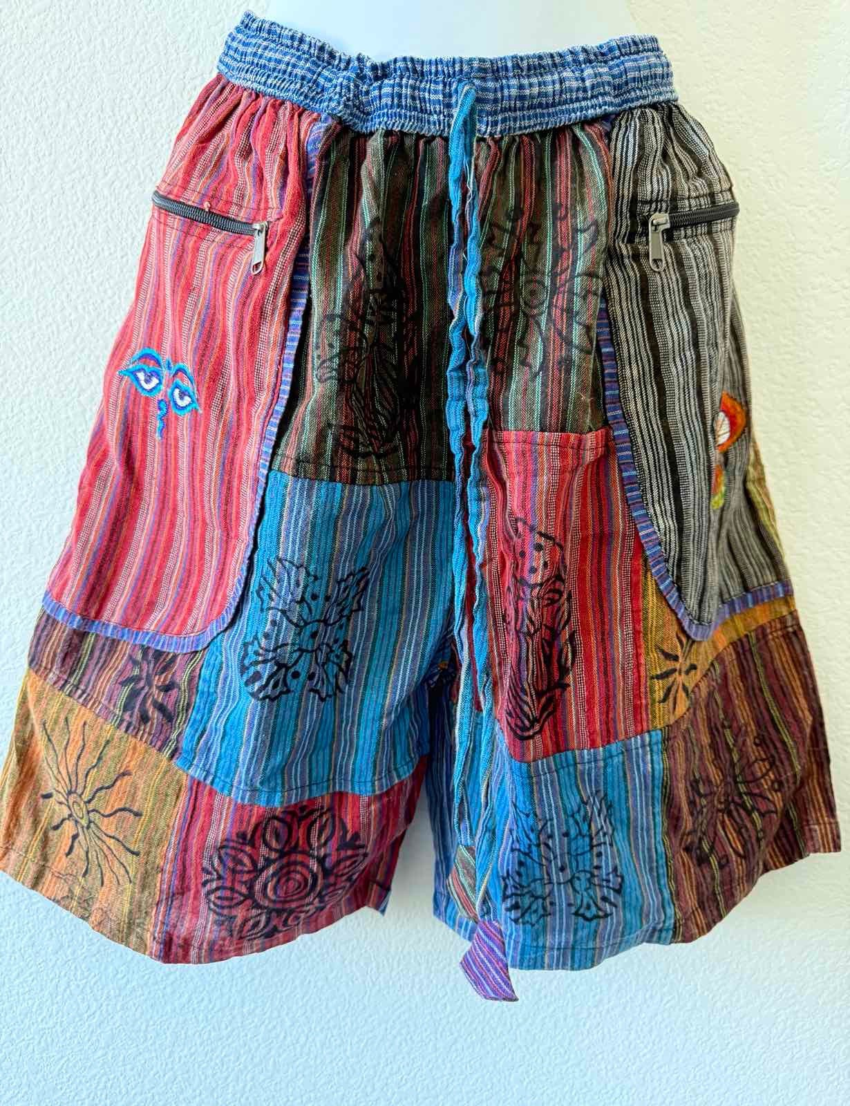 S-3XL Patchwork Unisex Cotton Shorts Hippy Yoga Festival Half Pants Nepal SP10