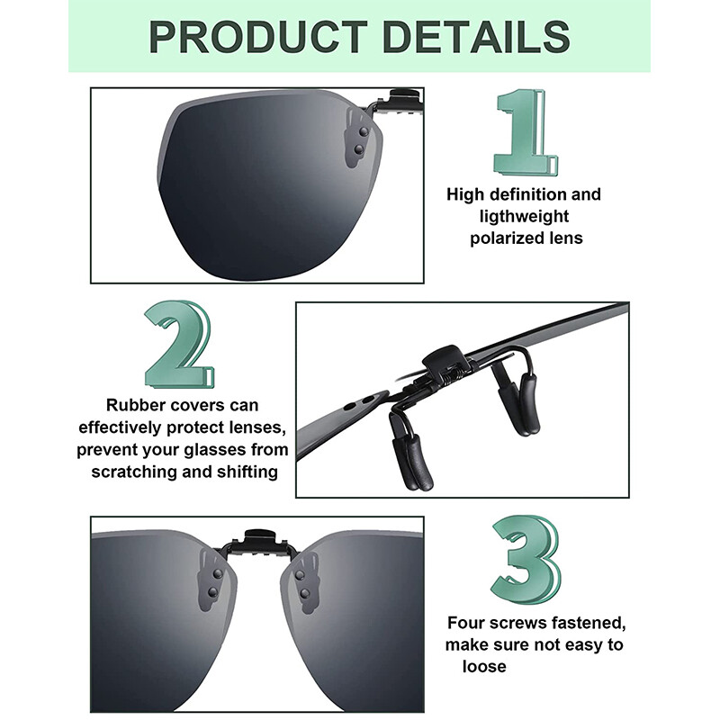 Polarized Clip-on Sunglasses Lightweight Rimless Flip Up Metal Clip Sunglasses