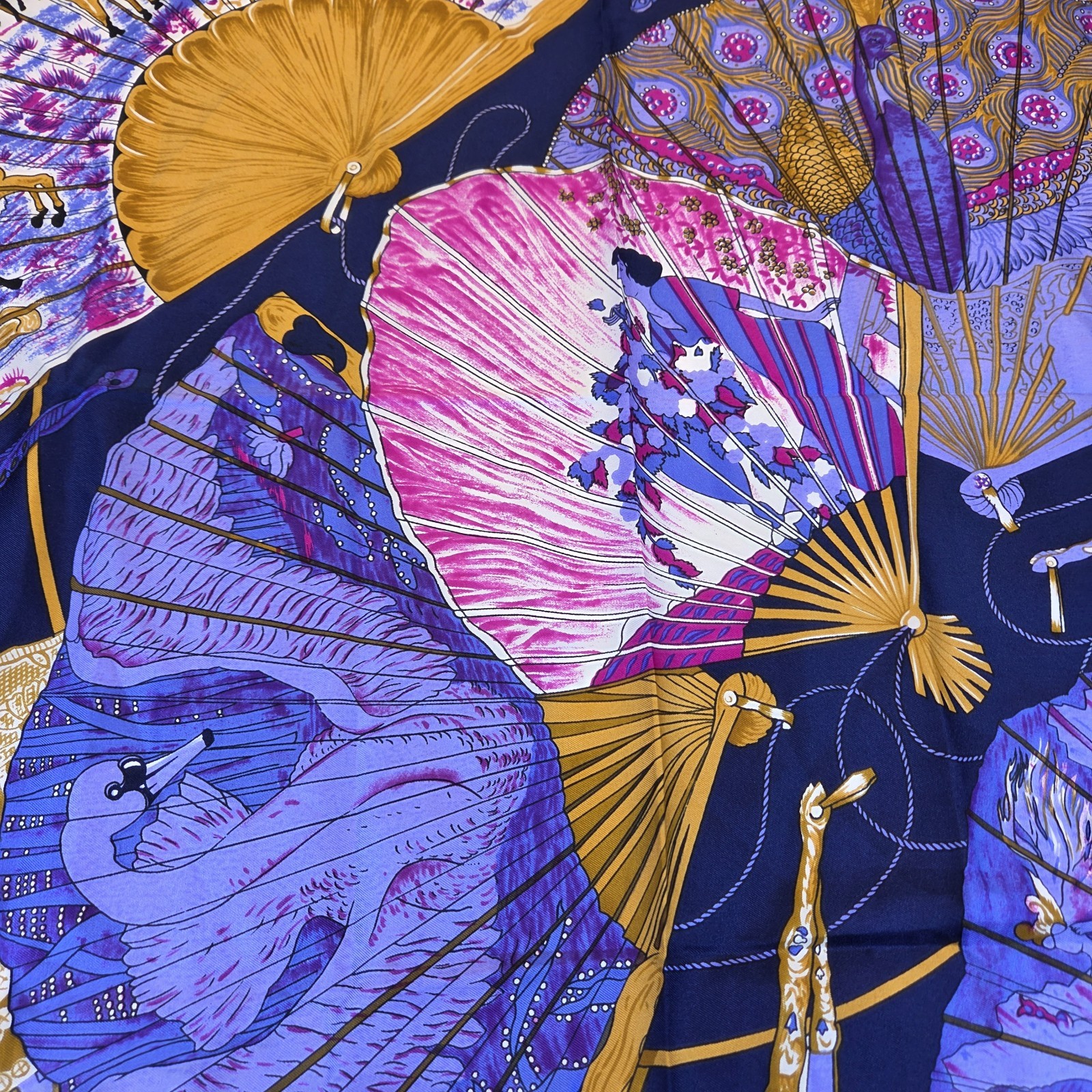 RARE HERMES Silk Scarf are 90 Brise De Charme Blue Vintage Luxury