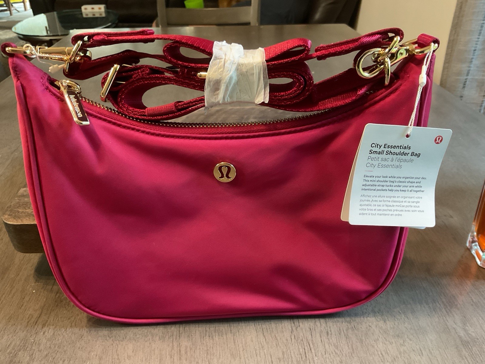 lululemon Pink Crescent Shoulder Bag Zip Closure Logo Accent Adjustable Strap