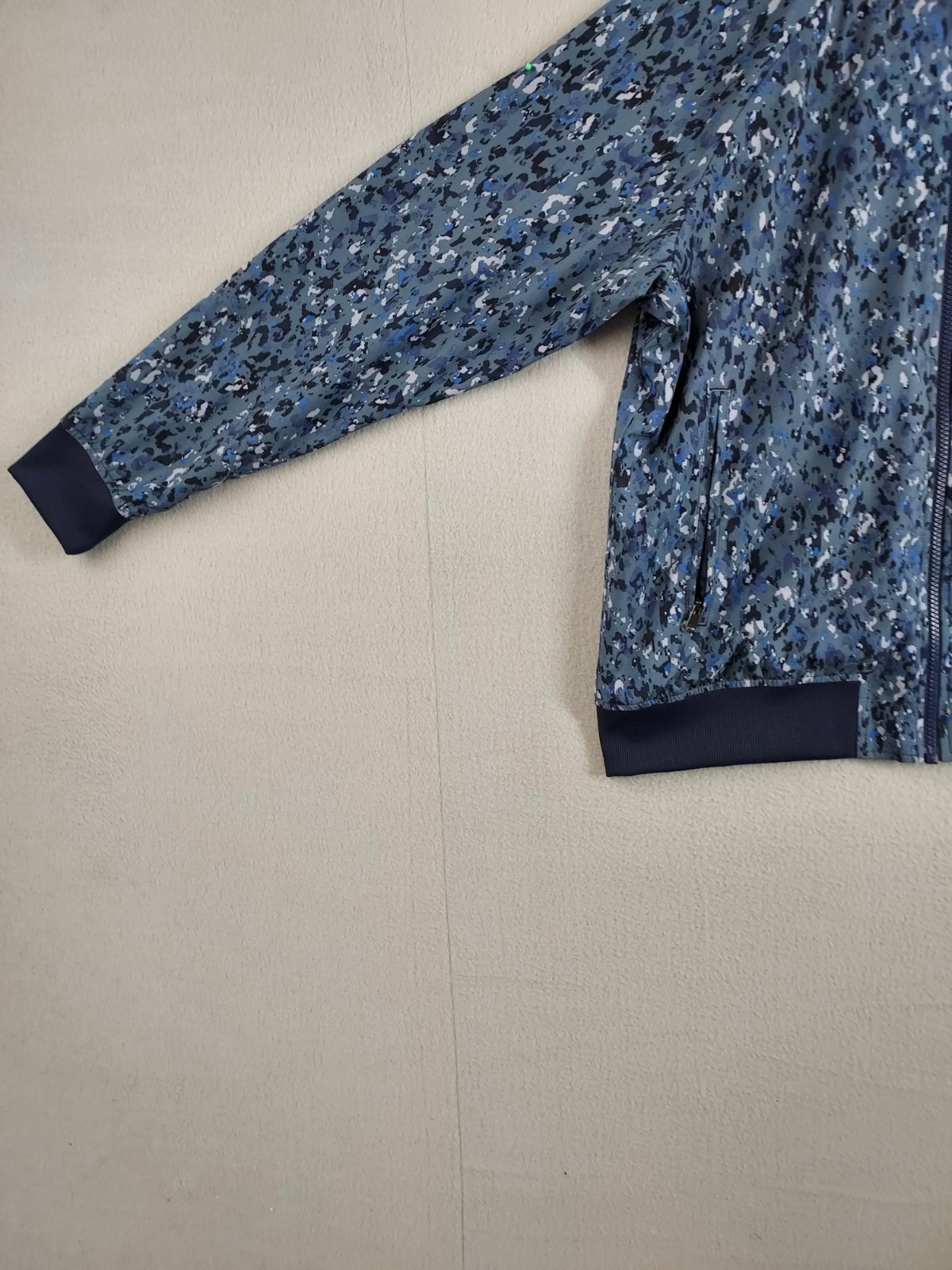 Athleta Women Bomber Jacket L Blue Cano Full Zip High Neck Pockets Outerwear