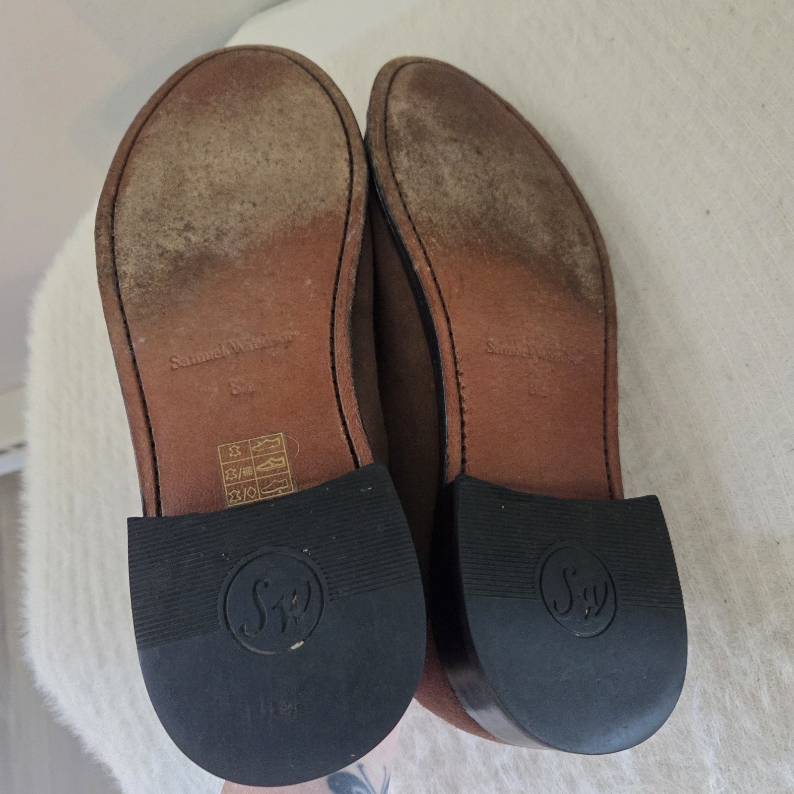 Samuel Windsor Suede Penny Loafers Light Brown Handmade Goodyear Welt Men US 9.5