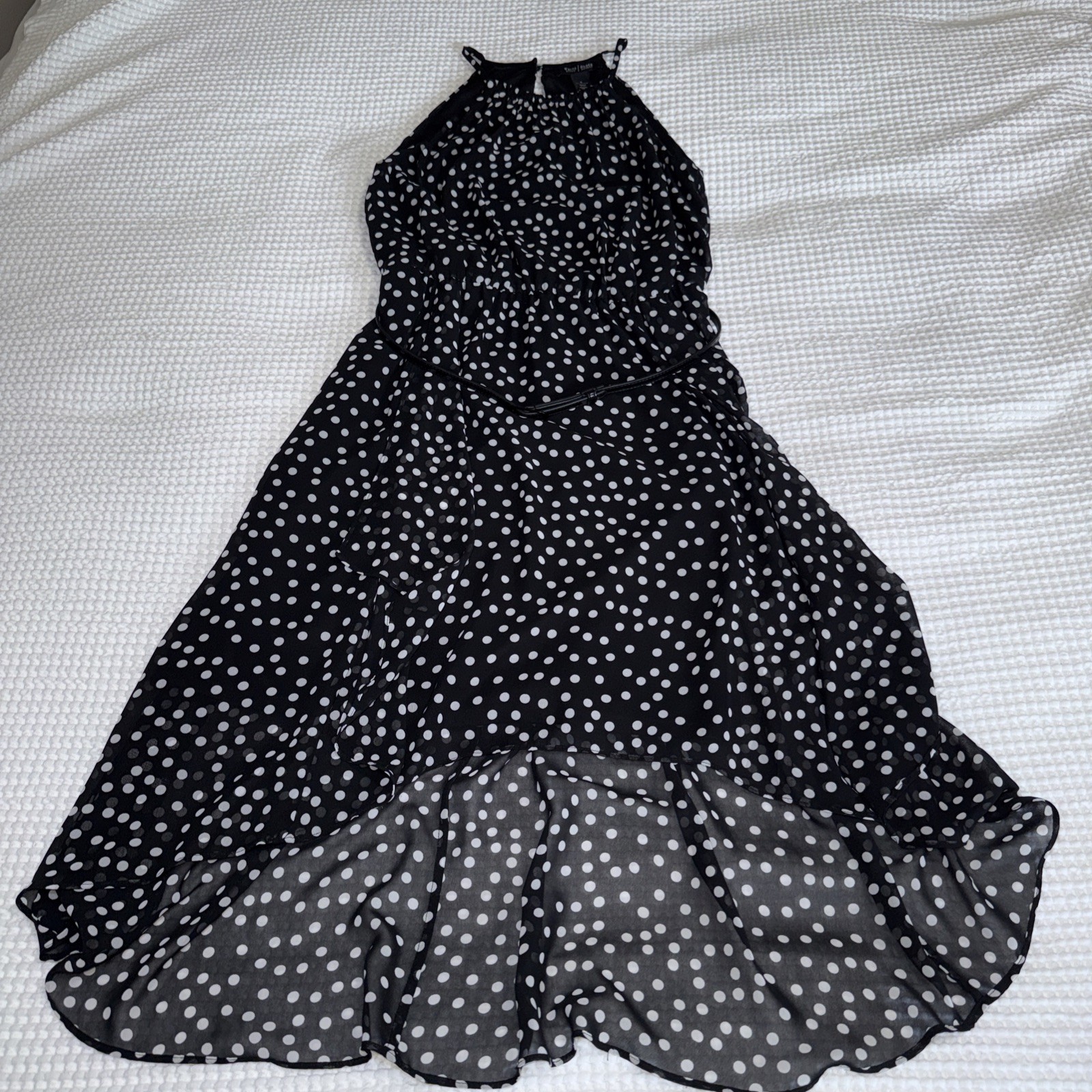 White House Black Market Black/White Polka Dot Dress Belted Sleeveless Flowy 8