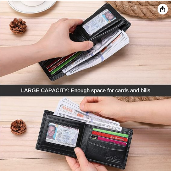 MEN WALLET COMPATIBLE WITH AirTag GENUINE LEATHER BIFOLD AND CREDIT CARD HOLDER
