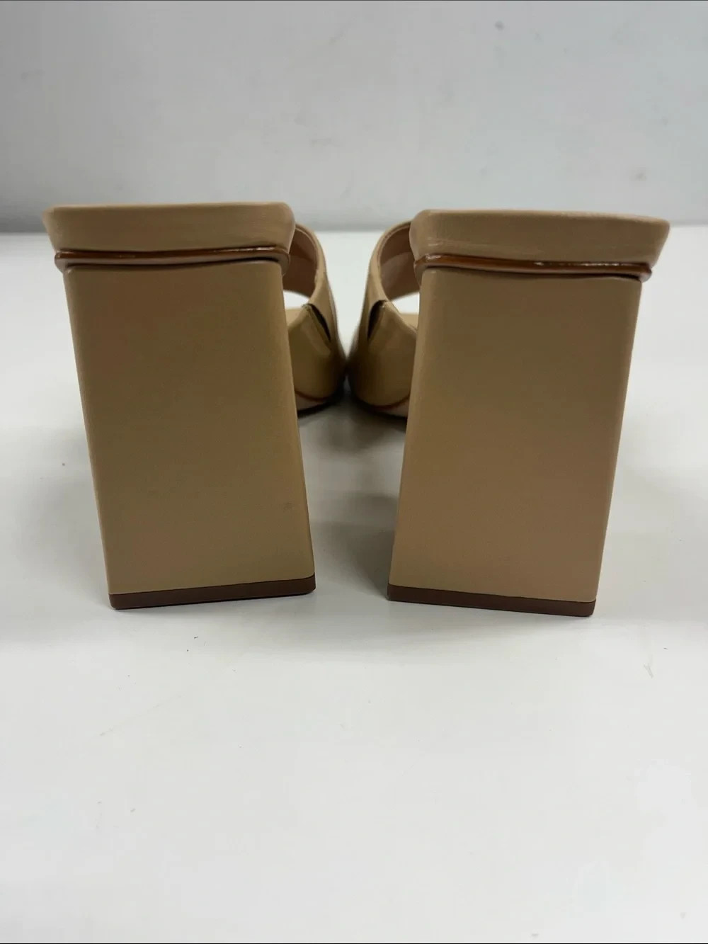 New Schutz Lizah Mule Sandals Square Toe in Light Nude Napa Leather Size 8.5