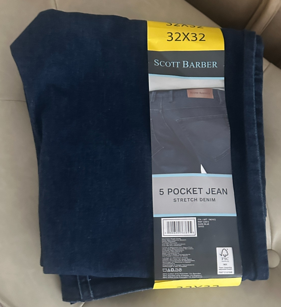 Scott Barber Men’s 5-Pocket Jeans – Dark Blue – Size 32×32