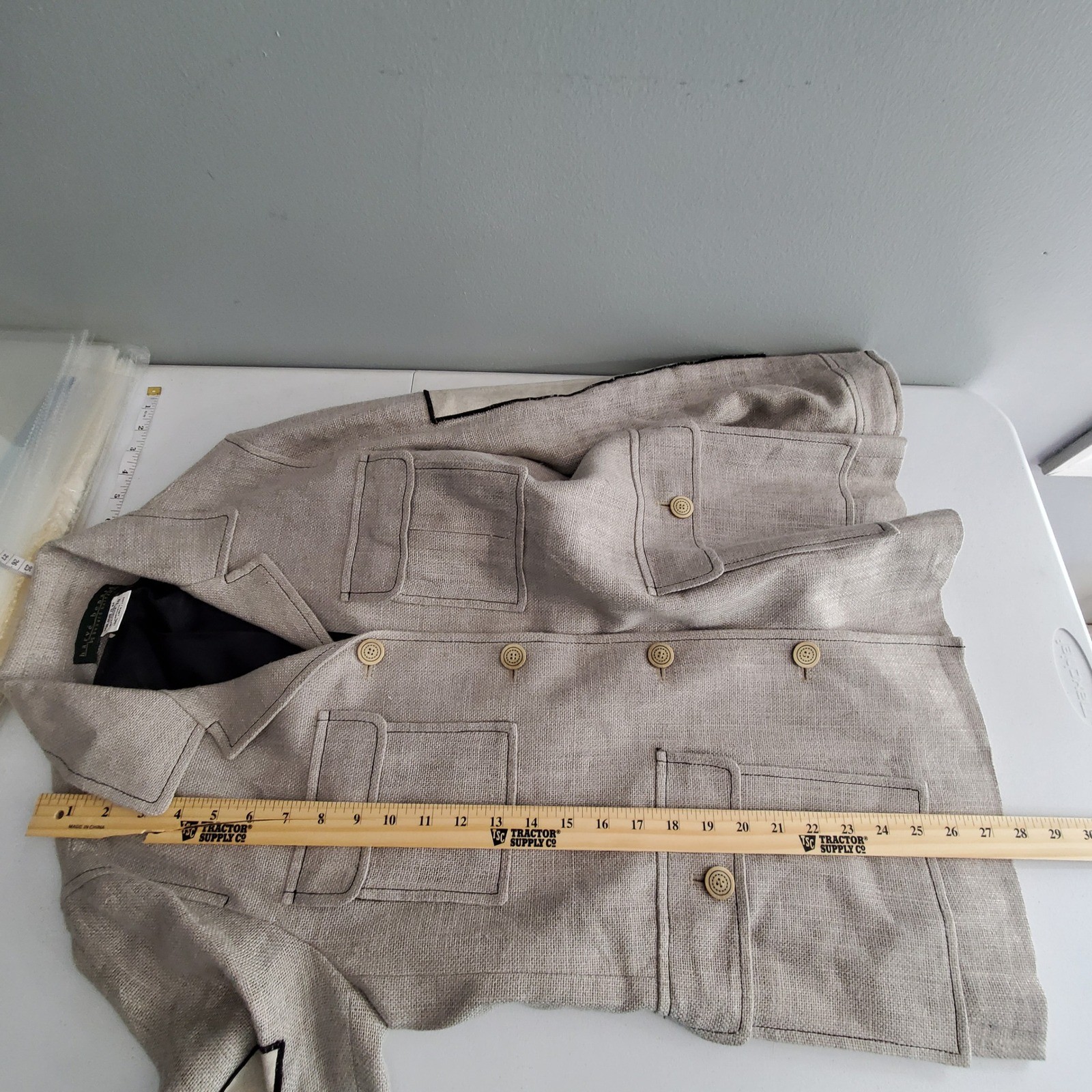 Harve Benard 100% Linen Safari Jacket Tan Contrast Sleeve Utility Blazer Size 10