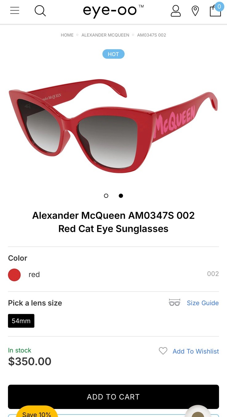 AUTHENTIC Alexander McQueen Cat Eye Sunglasses- Red.