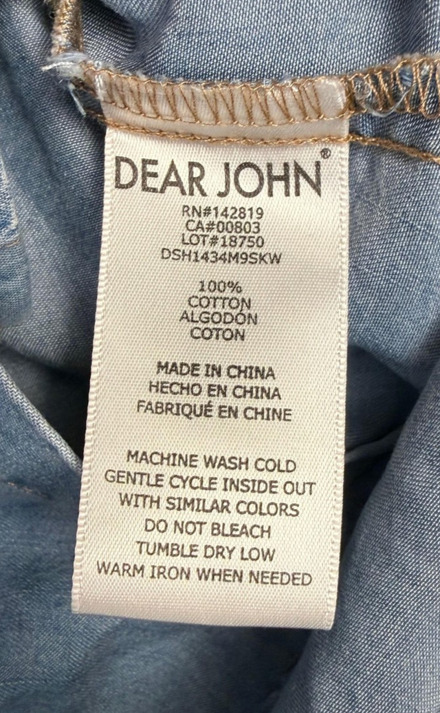 Dear John Shirt Womens Small Blue Chambray Embroidered Lace Western Boho Cowgirl